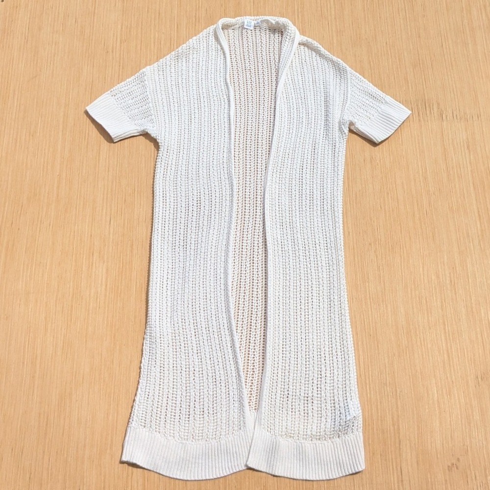 GAP Open-Front Long White Knit Cardigan